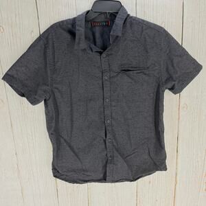 Fission Button Up Shirt Men Size L Gray Short Sleeves Cotton MISSING BUTTON